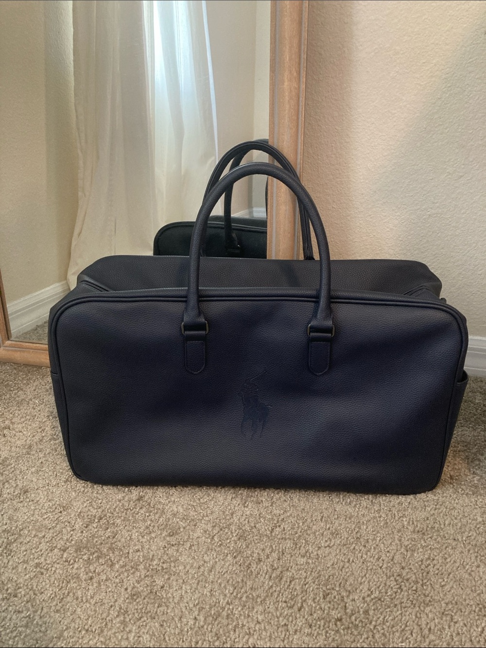 Polo Ralph Lauren Navy Pebbled Leather Duffel Bag
